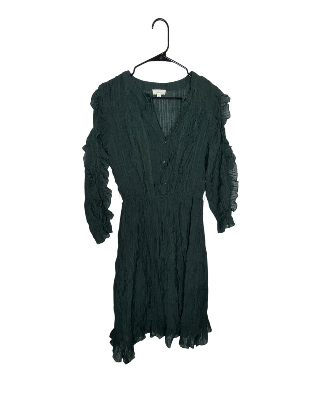 A Loves A Textured Dark Green Long Sleeve Ruffle Midi Dress - Picture 2 of 7